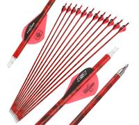 HNZMDY 12 pièces Flèches de Tir à l’Arc pour Arc - 80 cm Carbone Mixte Rigidité 500, Int. 7,8 mm Ailerons en Caoutchouc de 5 cm pour Chasse Extérieure et Tir sur Cible (Camouflage Rouge)