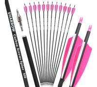 HNZMDY Archery 30” Flèche en Carbone Spine 500 Arbre 7,8 mm OD avec Inserts et Nocks, Idéale pour Arc Classique, Chasse & Entraînement Ciblé (Rose)