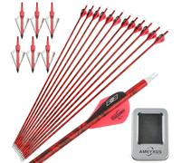 HNZMDY Flèches de Chasse en Carbone de 30 Pouces, Arbres camouflés rigidité 500 pour Arc Compound et Arc recourbé, Lot de 12 flèches de tir à l’Arc avec 6/12 Pointes remplaçables (Camouflage Rouge)