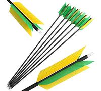 HNZMDY Tir à l'arc Flèches de Chasse 30 Pouces Flu-Flu Flèches Flèches en Carbone Spine 500 avec 4 Plumes de Dinde pour la Chasse au Petit Gibier (12, Jaune Vert, 30pouce)