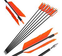 HNZMDY Tir à l'arc Flèches de Chasse 30 Pouces Flu-Flu Flèches Flèches en Carbone Spine 500 avec 4 Plumes de Dinde pour la Chasse au Petit Gibier (6, Orange Blanc, 30pouce)