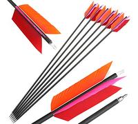 HNZMDY Tir à l'arc Flèches de Chasse 30 Pouces Flu-Flu Flèches Flèches en Carbone Spine 500 avec 4 Plumes de Dinde pour la Chasse au Petit Gibier (6, Rose Orange, 30pouce)