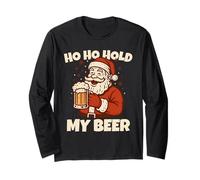 Ho Ho Hold My Drink Funny Santa Drinking Christmas Costume Manche Longue