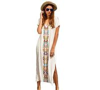 Ho Mall Bohême Couvrir Tenue de Plage Brodé Indien crépuscule Géométrie Impression Dentelle Maxi Plage Mousseline de Soie Kimono (Taille Unique, Modèle 12)