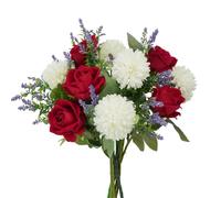 HO2NLE Artificial Flowers Fake Flower Bouquet with Red Rose Chrysanthemums Flowers Silk Floral Arrangements for Home Mother's Day Cemetery Grave Memorial Day Wedding Decor 12 inch