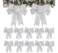HO2NLE Lot de 12 nœuds pour sapin de Noël en argent, décorations d'arbre de Noël, deux tailles pour fêtes, banquets, arbres de Noël, décorations de Noël