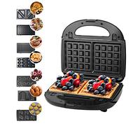 Hoapin Appareil à Croque Monsieur 7 en 1, Machine à Sandwich, Gaufrier, Presse à Paninis, 7 Plaques Antiadhésives et Interchangeables, Thermostat Automatique, 750W