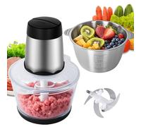 Hoapin Hachoir Électrique, Mixeur hachoir 300W 2 Vitesses, 2L Bol en acier inoxydable + 2L bol en verre, Hachoir a Viande pour Viande, Fruits et Légumes
