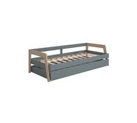 HOARA - Lit Banquette 90x200cm avec Tiroir en MDF et Pin Coloris Gris Vert et Naturel -
