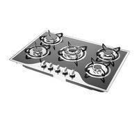 HOARLICN Plaque de cuisson à gaz 5 feux, avec 5 brûleurs, encastrable pour l'intérieur, contrôle du feu à 180°, 77,5 x 51 x 6,5 cm, allumage électronique par impulsion, brûleur en alliage d'aluminium