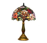 Hobaca® E27 12 Pouces Vitrail Raisins et Fleurs Tiffany Lampe de Chevet Vintage Art Deco Table Luxury Lampe de Bureau for Office Salon Chambre Hôtel
