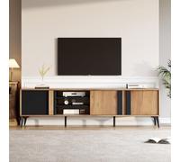 Hobaca Meuble TV 180 cm - Rustique en Bois Massif Marron avec Porte Fermée et Compartiment Ouvert - pour Téléviseur jusqu'à 80 Pouces (Console de Rangement Design pour Salon)