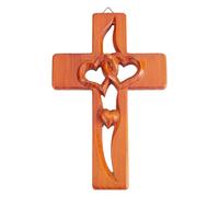 HOBBIESAY 1 croix murale avec découpe en forme de cœur - Croix décorative en bois avec amour entrelacé - Orange profond - Décoration murale pour salon, chambre à coucher, entrée