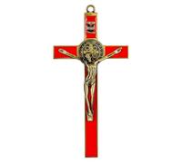 HOBBIESAY 1 crucifix catholique de 19 x 9,8 cm, croix murale Jésus-Christ, décoration d'intérieur, croix fine en métal rouge, crucifix argenté antique, crucifixion, blessure du Christ pour la