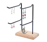 HOBBIESAY 1 Ensemble 2 Rangées Présentoir de Boucle D'oreille en Bois et Métal Organisateur de Table 21cm en Métal Noir Tour d'Oreilles Stand Pour Boucle D'Oreille Bracelet Chaine Montre Porte Clé