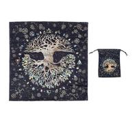 HOBBIESAY 1 Ensemble Nappe Tarot avec Pochette en Velours Nappe D'Autel Noire Arbre Vie Nappe D'Autel Divination Douce Sac Rangement Ensemble de Cartes Tarot pour Fournitures Sorcrie Wiccan Outils