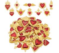 HOBBIESAY 10 Styles 40Pcs Breloques en Forme Cœur en Vrac Breloques en Forme Cœur Sacré en Or Rouge Breloques en Forme Cœur en Forme D'Aile D'Amour pour la Saint Valentin Fabrication de Bijoux