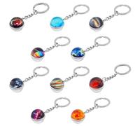 HOBBIESAY 10 Styles Porte-Clés Univers Lumineux Double Face Boule de Verre Galaxy Clé Charms Passionnés de l'Espace Cadeaux Mixte 10 Pcs 73mm Métal Fête Prénatale Casual, Gift