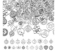 HOBBIESAY 100Pcs 20 Style Tibétain Style Alliage Pendentifs Antique Argent Lotus Yoga Charm Plat Rond Fleur Charms Graine de Vie Fleur Charms Bijoux Faire pour