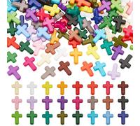 HOBBIESAY 120 pièce Acrylique Croix Perles 24 couleurs Assorties Petites Perles en Forme de Croix Colorées Breloques en Forme de Croix Perles pour la Fabrication de Bijoux