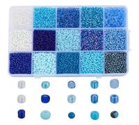 HOBBIESAY 180g 15 styles Perles Rocaille en Verre Petites Perles Artisanales Perles Rondes Colorées en Verre Perles D'Espacement Rondes Perles Connexion Bleues pour la Fabrication Bijoux Trou:0.5-1mm