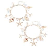 HOBBIESAY 2 bracelet Coquillage de 18.5cm Bracelet Étoile de Mer Bracelets de Vie Océanique Bracelets de Plage D'Été Bohème Bijoux de Plage avec Alliage de Perles Doré pour Femmes Souvenirs D'Été