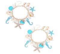 HOBBIESAY 2 bracelet Coquillage de 20.4cm Bracelet Étoile de Mer Bracelets de Vie Océanique Bracelets de Plage D'Été Boho Bijoux de Plage en Alliage Bleu pour Femmes Cadeau Souvenir D'Été
