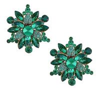 HOBBIESAY 2 Pcs Strass Fleur Broche Émeraude Pierres Précieuses Vintage Broche Antique Or Tons Cristal Autrichien Strass Fleur Forme Broche Broche Décorations pour les Fêtes