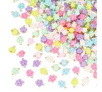 HOBBIESAY 200pcs Fleur Connecteur Charms 15x12-12.5mm Opaque Acrylique Perles Lien Charmes avec Fer Doré Double Boucles Rose Alliage Liens Connecteurs