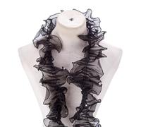 HOBBIESAY 2Pcs 4m Ruban Dentelle en Organza Perlée 16cm de Large en Tissu Plissé Noir Bordure en Mousseline de Soie pour Couture Robe de Mariée Vêtements Embellissement