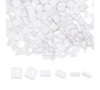 HOBBIESAY 300 pièce Perles Rocaille en Verre à 2 trous 3 styles Mini Perles Carrées Perle Rocaille en Verre Opaque Perle Support Verres Entretoises Blanc pour Fabrication Bijoux Trou:0.5-0.8mm