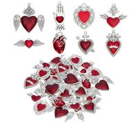 HOBBIESAY 32 breloque en Forme Cœur Gothique 8 styles Breloques en Forme Cœur Sacré Breloques Anatomiques Breloques Pendantes en Forme D'Amour Alliage Rouge pour la Fabrication Bijoux Trou:1.5-3mm