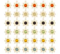 HOBBIESAY 36 Pièces 6 Couleurs Imitation Oeil de Chat Pierre Tournesol Pendentifs Alliage Plaqué Or Charmes Soleil Couleur Mixte Collier Pendentifs avec Boucle Brillant Opale Perle Charmes