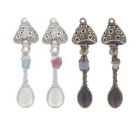 HOBBIESAY 4 breloque Cuillère Champignon en Alliage de 6.3 6.7cm de Long Pendentif en Pierre Précieuse Naturelle Fil Enroulé Breloques en Vrac pour Collier Porte Clés Décoration Suspendue