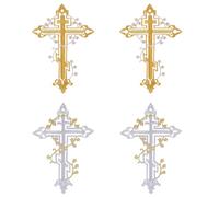 HOBBIESAY 4 pièce de 2 couleurs de Motif de Croix Entourant les Étoiles Patchs de Broderie en Fil Métallique en Polyester Couleur Argent Doré Appliques à Coudre Fidèles pour la Couture
