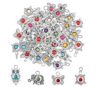 HOBBIESAY 40 Pièces 4 Styles Antique Argent Plaqué Pendentifs Alliage Synthétique Vintage Charme Style Tibétain Pendentif Hibou Papillon Tortue Éléphant Pendentif pour la Fabrication de Bijoux DIY