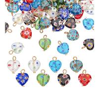 HOBBIESAY 480Pcs 8 Styles Breloques en Forme de Cœur Millefiori en Verre Soufflé de 48mm avec Entretoises Colorées et Boucle en Fer pour la Fabrication de Bijoux Trou: 2.5mm