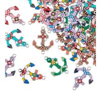 HOBBIESAY 50Pcs 6 Couleurs Imprimé Alliage Ancre Nautique Charmes Coloré Émail Connecteurs Charmes Liens Pendentifs Océan Voile Thème Pendentifs pour DIY de Bijoux