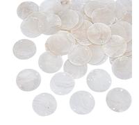 HOBBIESAY 50pcs Naturel Shell Capuchon Connecteur Charms 40mm Plat Rond Capuchon Coquillages avec Trous Rond Coquille Disques Capuchon pour la Fabrication de Bijoux, Trou: 1.8mm