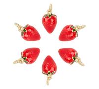 HOBBIESAY 6 Breloque en Émail en Forme Fraise 11.5mm Pendentif 3D en Forme de Fraise Rouge Breloques en Métal Mignonnes avec Anneau Jonction pour Boucles D'Oreilles Colliers Fabrication Bijoux