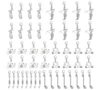 HOBBIESAY 6 Styles 48Pcs Pendentifs à Clip en Argent 30-45mm Breloques à Thème Golf Breloques de Sport en Métal en Vrac avec Fermoirs Mousquetons pour la Fabrication de Bijoux de Collier
