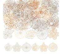 HOBBIESAY 60 Pièce Charms en Filigrane de Fleurs 3 styles breloques florales Laiton pendentif Rose Daisy pour La Fabrication de Bracelets Boucles D'oreilles Colliers Trou: 0.9mm