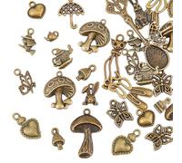 HOBBIESAY 68 Pcs Style Tibétain Alliage Charmes 17 Styles Mixte Métal Pendentifs Alice au Pays des Merveilles Fée Pendentif Bronze Antique pour DIY Bracelet Collier Boucle D'Oreille Trou :1.5-2.5mm