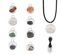 HOBBIESAY 9 pcs Fer Perle Cage Pierre Pendentif Cage Collier Kit de Fabrication avec 9 pcs Ciré Mecklace Cordon Cristal Collier Spirale Rolling Stone Rock Cage Autour du Cou pour la Fabrication