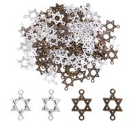 HOBBIESAY Lot de 100 pendentifs en forme d'étoile de David - 2 couleurs - Étoiles juives - Style tibétain - Alliage - Connecteur - Étoile creuse à six branches avec anneau de saut latéral - Pour