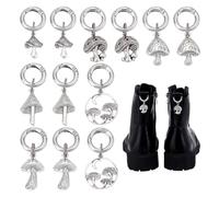 HOBBIESAY Lot de 12 pendentifs en forme de champignon - En alliage platine - 6 styles - Accessoire de botte - Décoration gothique - Avec anneaux à ressort - Pour chaussures, chaussures de sport, sacs