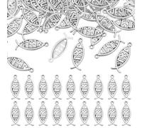 HOBBIESAY Lot de 120 breloques en forme de poisson Jésus en vrac, 2,7 cm, breloques en forme de poisson en argent, breloques en alliage de style tibétain pour fabrication de bracelets, colliers