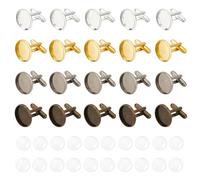 HOBBIESAY Lot de 20 boutons de manchette vierges en laiton de 18 mm avec plateau de fixation cabochon et cabochons en verre de 16 mm Plateau : 16 mm, 18mm, Laiton, verre, Pas de gemme