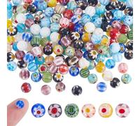HOBBIESAY Lot de 260 petites perles rondes en verre Millefiori à 4 brins de couleurs mélangées - Perles d'espacement en verre mosaïque faites à la main - Motif floral - Perles d'espacement faites à la