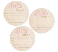HOBBIESAY Lot de 3 panneaux d'annonce en bois rose « Hello World » pour nouveau-né - Plaque souvenir et cadeaux pour bébé, nouveaux parents, maison, hôpital, crèche